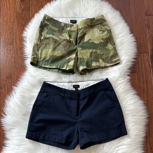 2 pair  of JCrew 3” Chino Shorts in Camo and Navy Blue